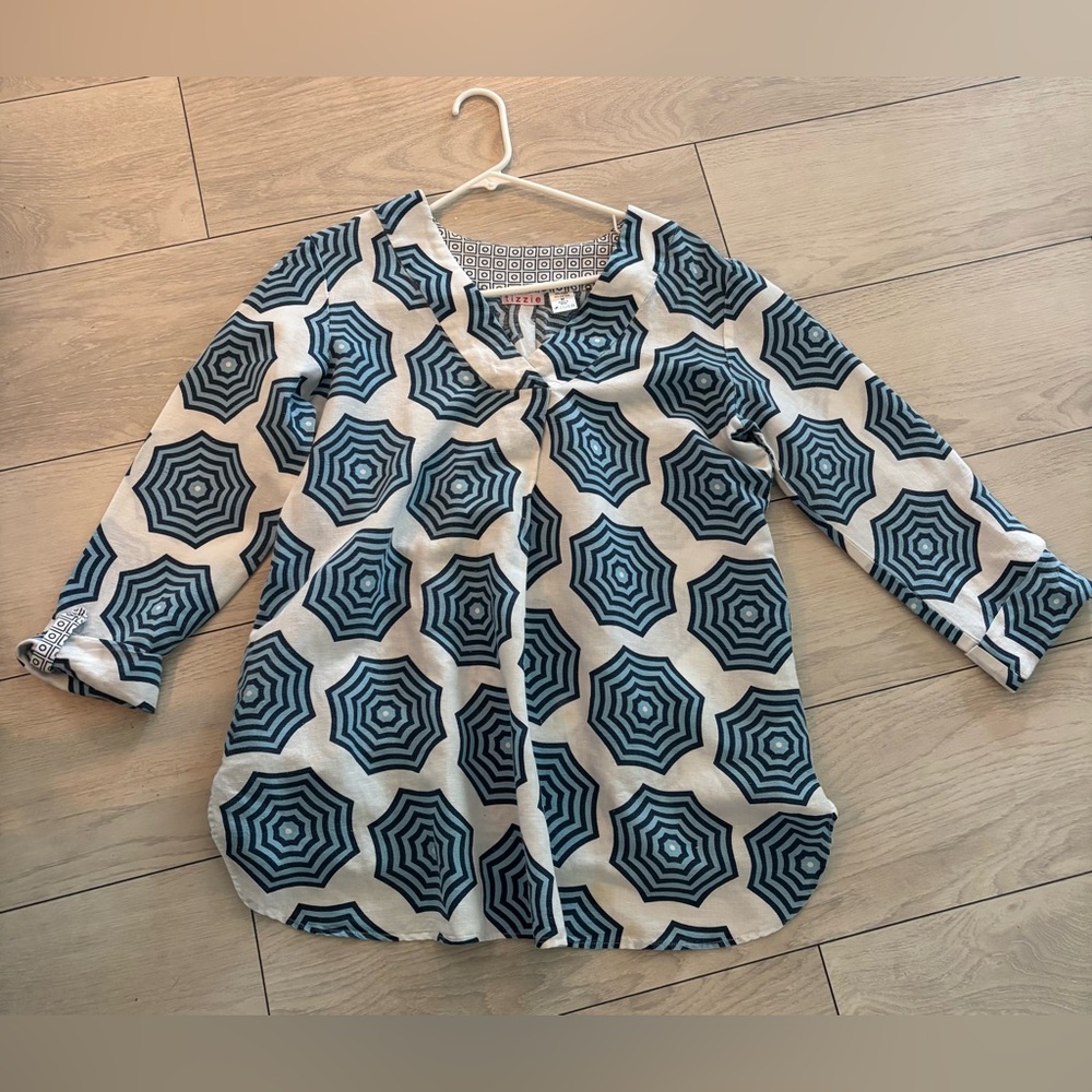 Blue and White Geometric Women's Tunic